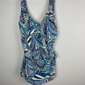 Maxine of Hollywood one piece swimsuit size 12 Blue Pink White